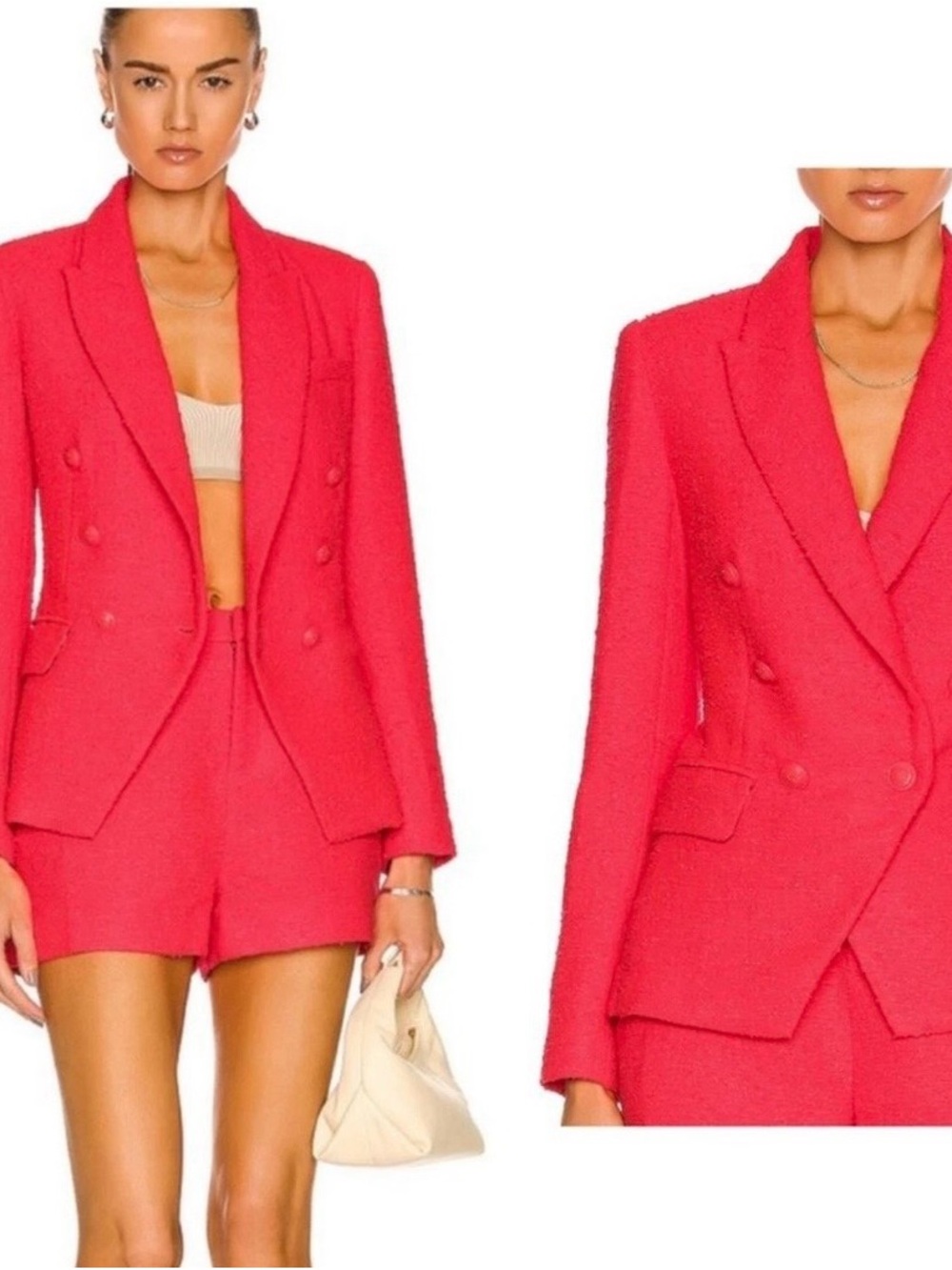 L'AGENCE Double-Breasted Hot Pink Blazer Jacket Boucle